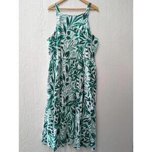 Lands' End 100% Linen Tropical Sleeveless Midi Dress Pockets Plus Size 2X 20-22W